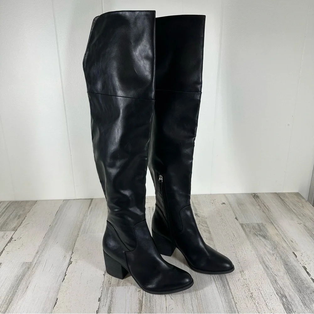 NEW BP. Luke‎ Black Side Zip Block Heel Over The Knee Boots #993
